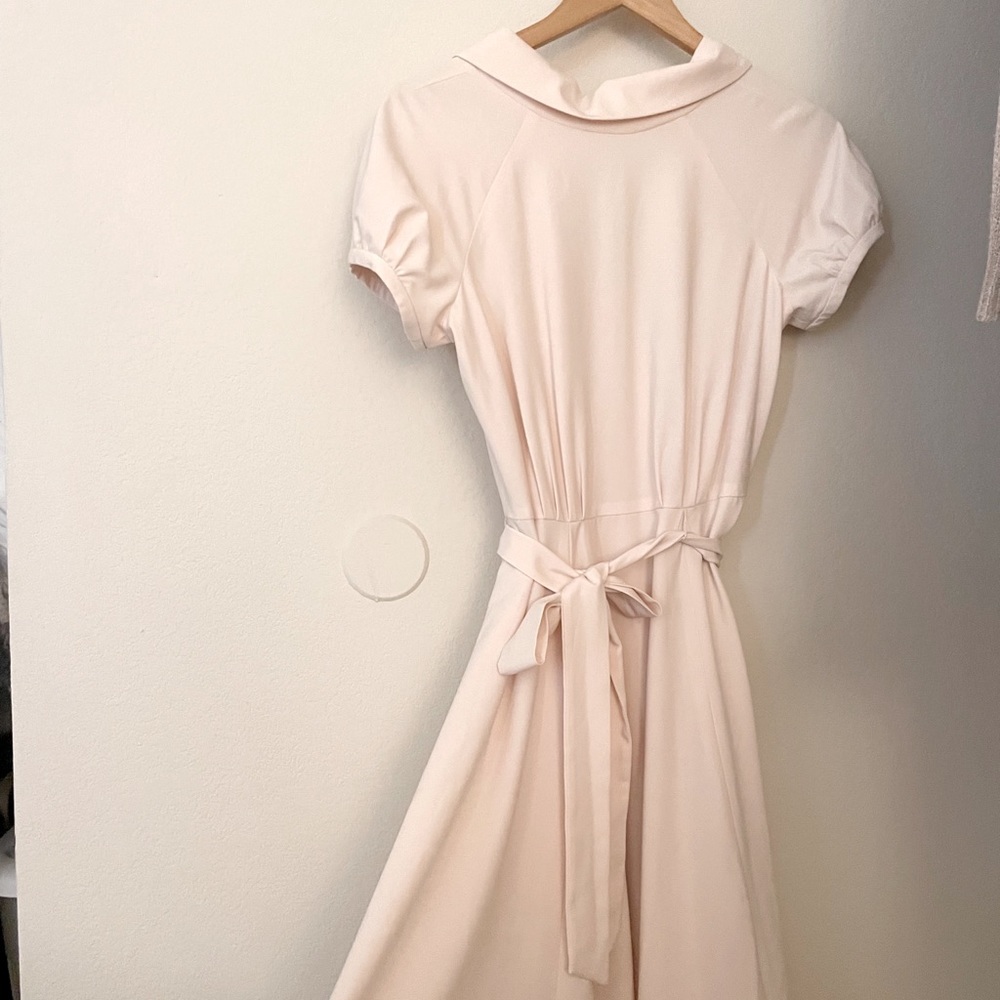 Gal Meets Glam, MIDI cream/pink dress, with folded neck, size 2